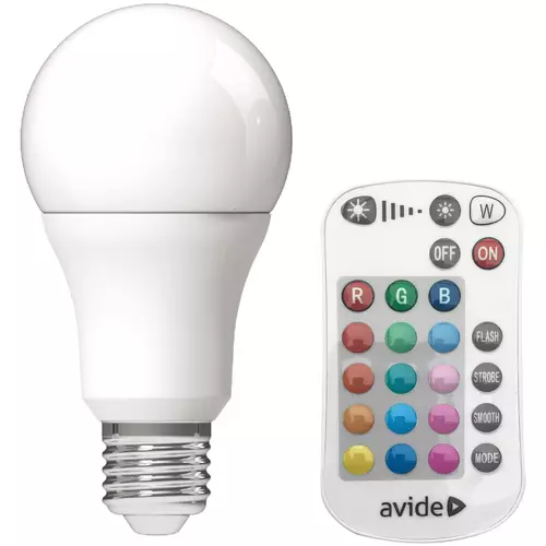 AVIDE ASG27RGBW-9,7W-RC Smart LED fényforrás A60 9,7W RGB+W 2700K IR távirányítóval