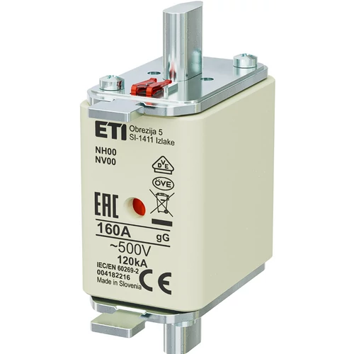ETI 004182216 BIZTOSÍTÉK NH00/000 160A Biztosító betét NV/NH00 gL-gG KOMBI 500V késes