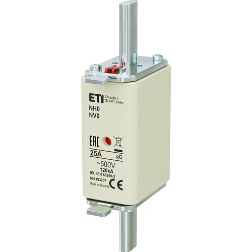 ETI 004183207 BIZTOSÍTÉK NH 0 25A Biztosító betét gL-gG KOMBI 500V késes