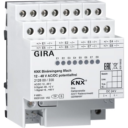 Gira 212800 KNX Binális bemenet 8 csat. 12-48V