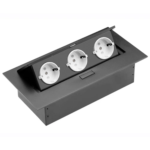 GTV-AE-PB03GS-20 Elosztó 3x230V IP20, FEKETE asztalba süllyeszthető, rejtett gombbal kinyitható