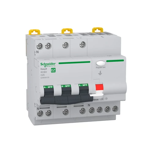 SCHNEIDER EZ9D55725 EASY9 PRO Áramvédős Kismegszakító 6kA, A osztály, 3P-N, C, 25A, 30mA
