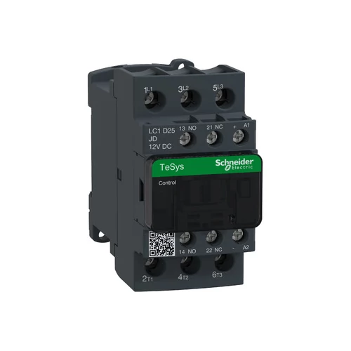 SCHNEIDER LC1D25JD Mágneskapcsoló Kontaktor 11kW/400VAC-3 3-Z 12VDC 1-z 1-nycsavaros 40A/AC-1/400V TeSys