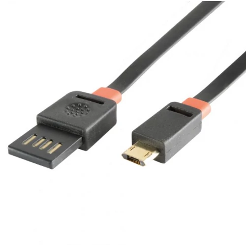 SOMOGYI USBF 3 töltőkábel, 2 oldalú, fordítható, USB-A dugó, microUSB-B dugó, 3m, 2,1A, adatkábel