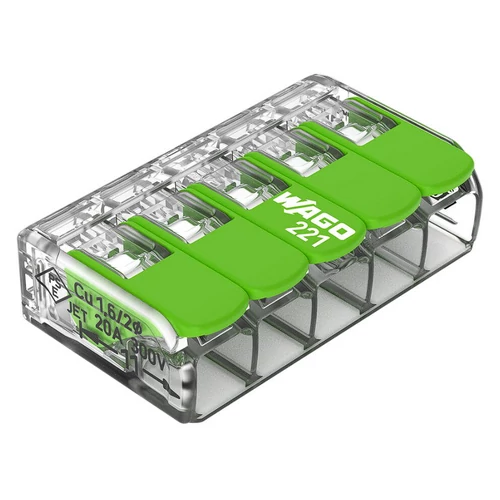 WAGO 221-425 Vezeték összekötő oldható 5P 0,2-4mm2 GREEN RANGE