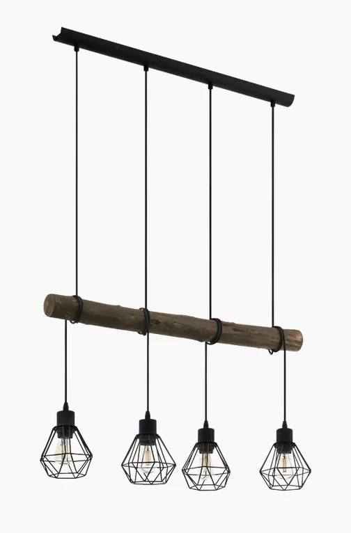 EGLO 43476 HORNINGTOPS 1 függeszték acél, fa fekete, natúr E27 4x40W