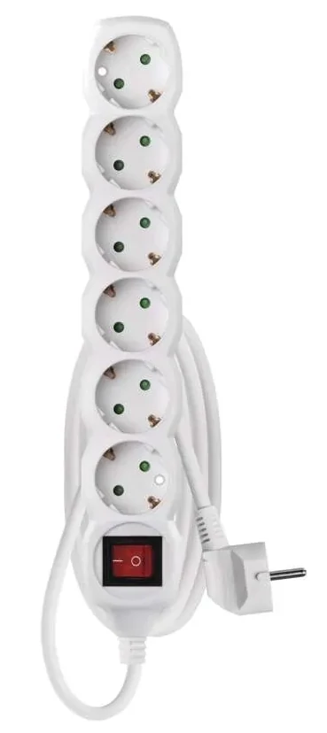 EMOS P1621R Hosszabbító 1,5 m / 6 aljzat / kapcsolós / fehér / PVC / 1,5 mm2