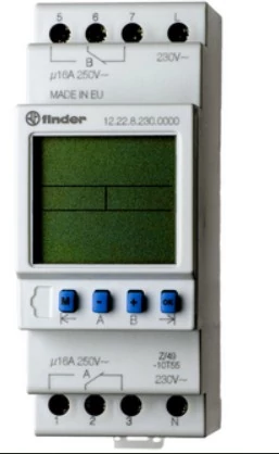 FINDER 12.22.8.230.0000 Elektronikus kapcsolóóra kalapsínre heti programos 2mod. 2 v érintkezős