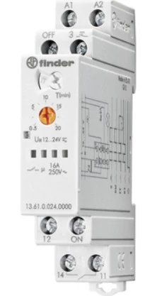 FINDER 13.61.8.230.0000 Finder többfunkciós elektronikus impulzusrelé központi kikapcsolási lehetőséggel (lépcsőházi automata funkcióval) 16A 110-240VAC