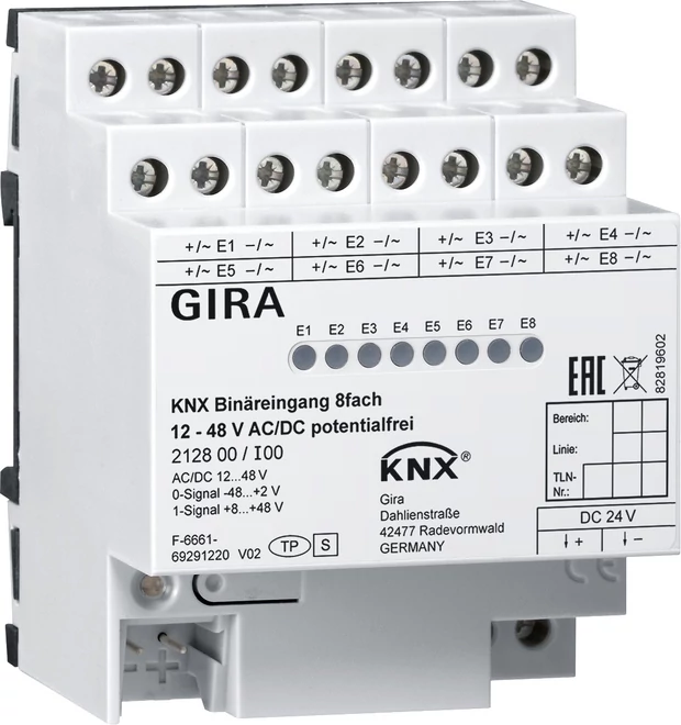 Gira 212800 KNX Binális bemenet 8 csat. 12-48V