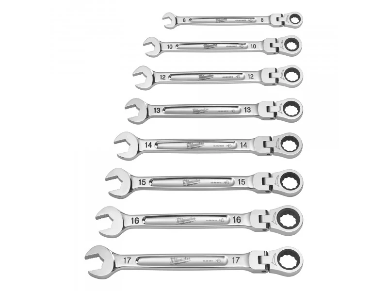 MILWAUKEE 4932478557 Csuklós fejű Racsnis Csillag-villáskulcs készlet, metrikus 7 részes