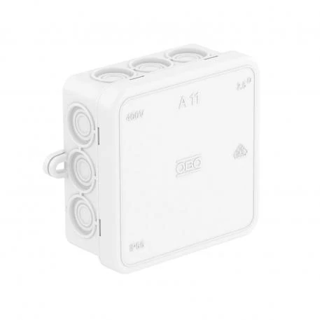 OBO 2000180 Kötődoboz falonkívüli műanyag 85mm x 85mm 40mm fehér IP55 A 11 HF RW