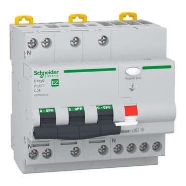 SCHNEIDER EZ9D55725 EASY9 PRO Áramvédős Kismegszakító 6kA, A osztály, 3P-N, C, 25A, 30mA