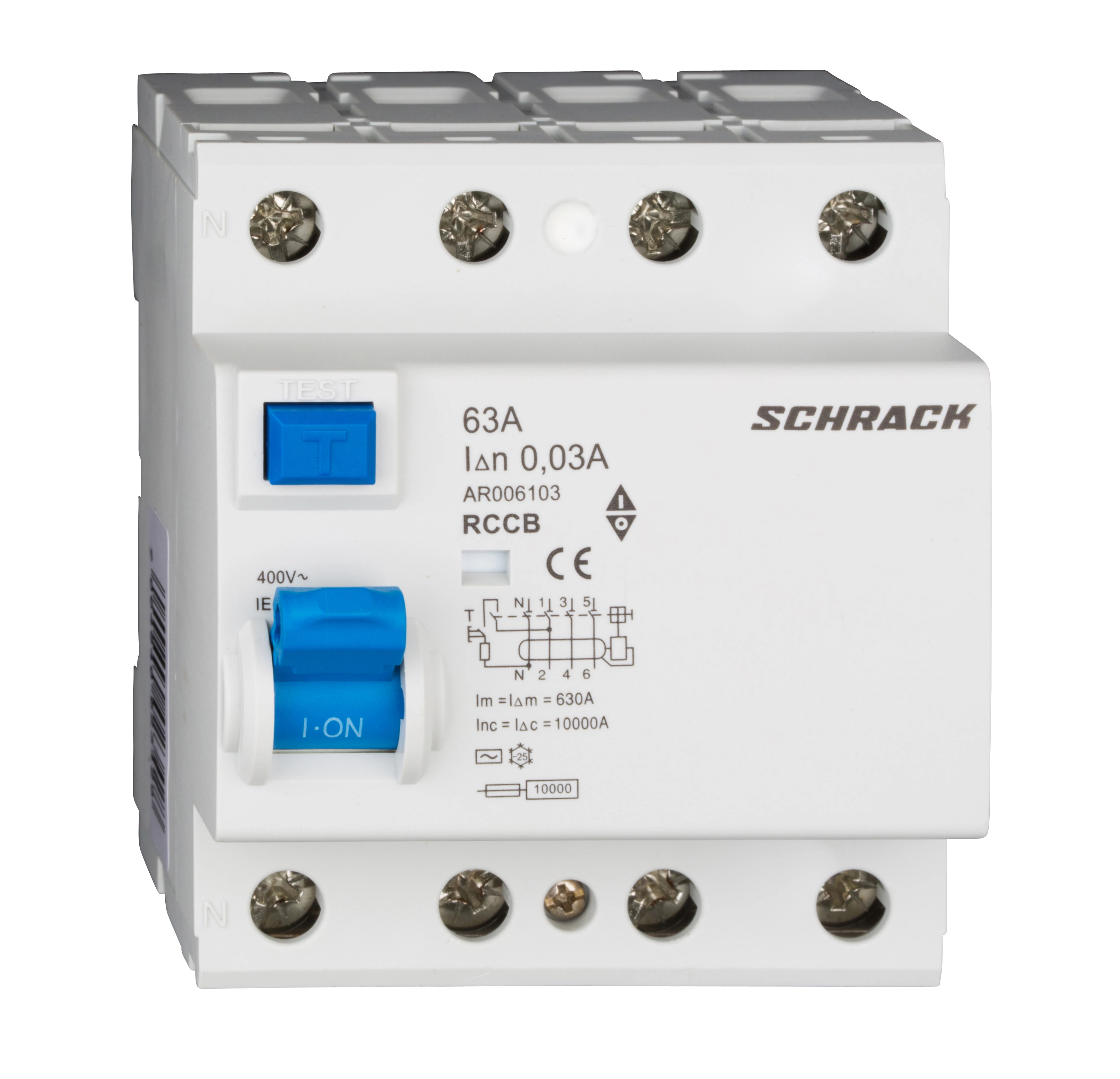 SCHRACK AR006103 Hibaáram kapcsoló AMPARO 10kA 63A, 4 pólusú, 30mA, AC