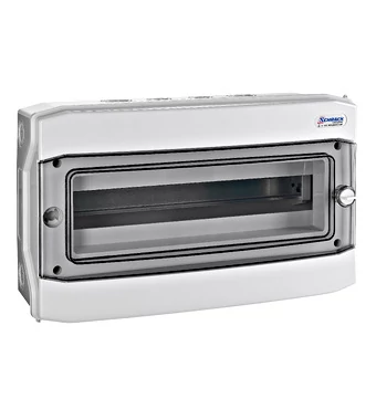 SCHRACK BK080206 Falonkívüli kiselosztó 1 soros, 18KE, átlátszó ajtó, IP65